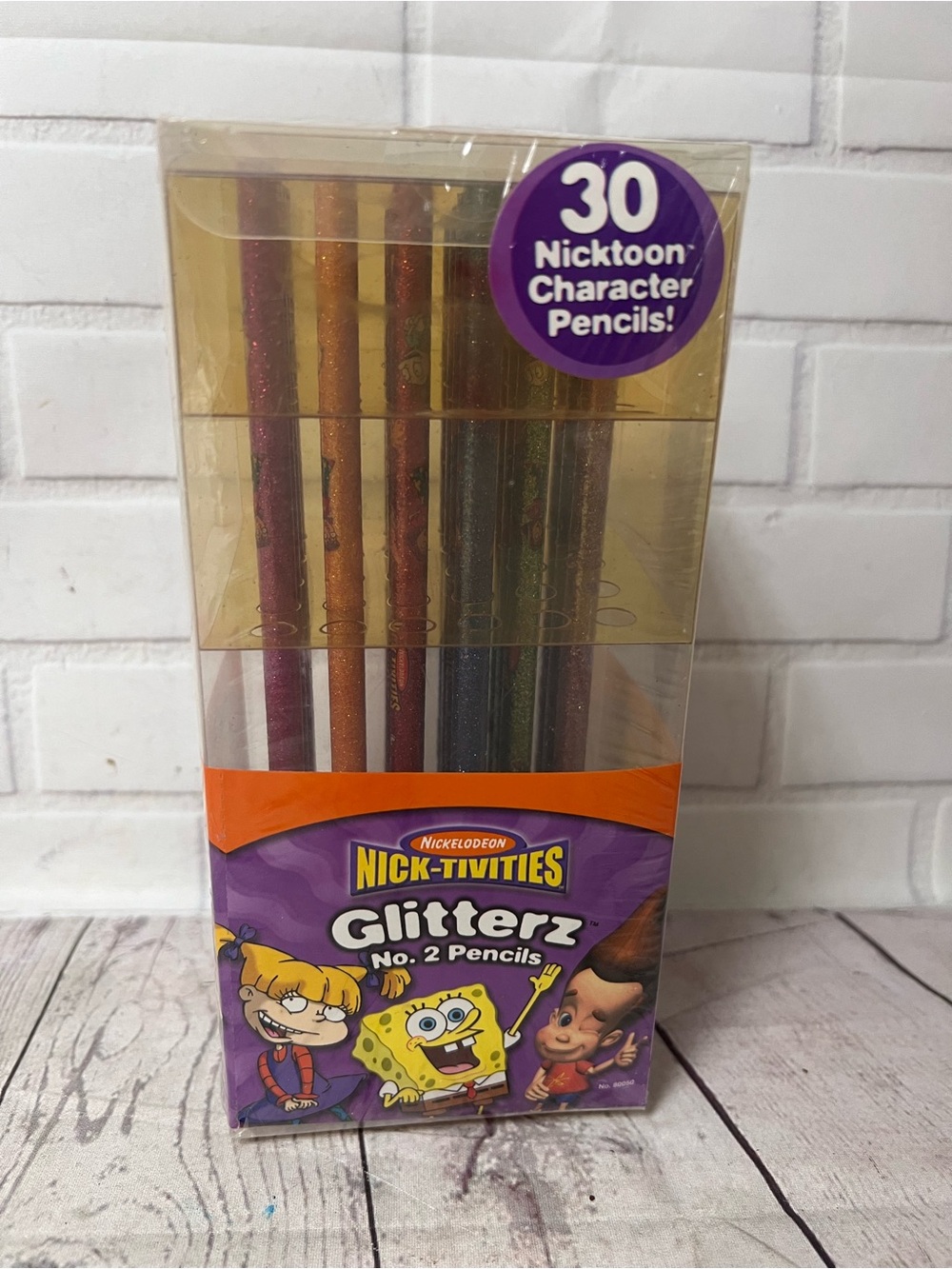 VTG Lot Of 22 Nickelodeon Glitterz Pencils SpongeBob Rugrats Jimmy Neutron Y2K